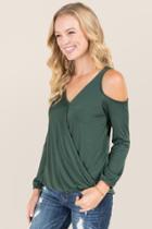 Jolie Clothing, Inc. Joleen Long Sleeve Surplus Cold Shoulder Top - Hunter Green