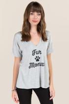 Francesca's Fur Mama Cut Out Graphic Tee - Heather Gray