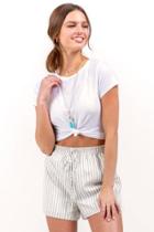 Francesca's Adriane Striped Tie Waist Shorts - Sand