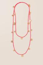 Francesca's Kandence Beaded Coin Necklace In Neon Coral - Coral