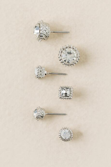 Francesca's Cindy Vintage Stud Earring Set In Crystal - Crystal