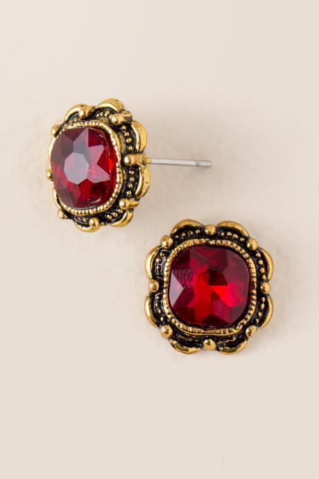Francesca's Alice Square Stone Stud Earring In Red - Red