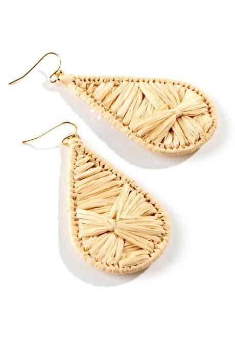 Francesca's Ingrid Woven Rattan Teardrop Earrings - Natural
