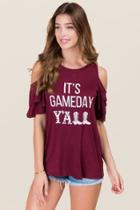 Sweet Claire Inc. It's Gameday Yall Double Ruffle Graphic Tee - Maroon