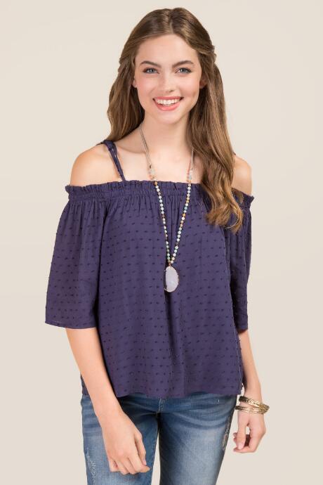 Blue Rain Madalynn Tie Strap Cold Shoulder Top - Navy