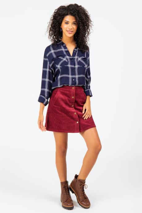 Francesca's Deb Plaid Button Down Top - Navy