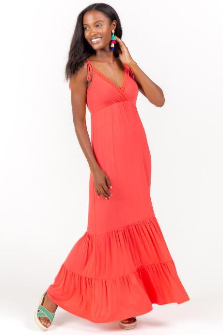 Francesca's Anya Tiered Maxi Dress - Coral