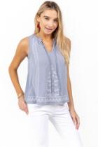 Francesca's Lex Floral Embroidered Tank Top - Chambray