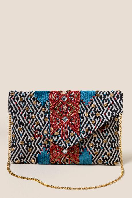 Francesca's Avery Beaded Clutch - Black/white