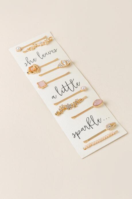 Francesca's Adda Gold Sparkle Set Of Bobby Pins - Blush
