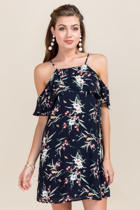 Francesca's Arden Floral Shift Dress - Navy