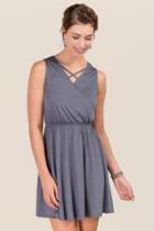 Alya Belinda Lattice Neck Knit Tank Dress - Gray