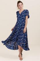 Francesca's Yasmin Floral Maxi Wrap Dress - Navy