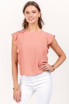 Francesca's Charity Flutter Sleeve Top - Coral
