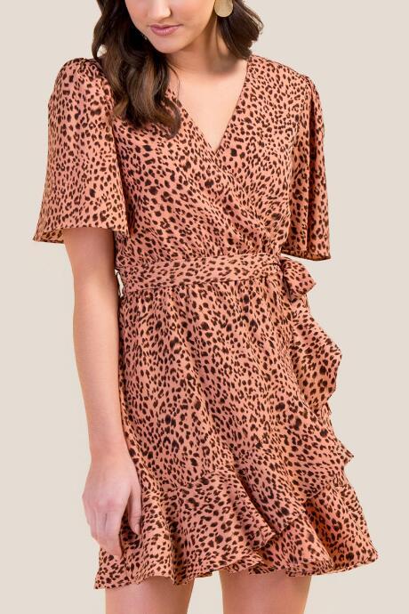 Francesca's Eliza Leopard Wrap Dress - Rose