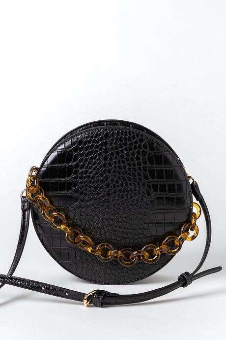 Francesca's Kim Round Crocodile Crossbody W Tort Chain - Black