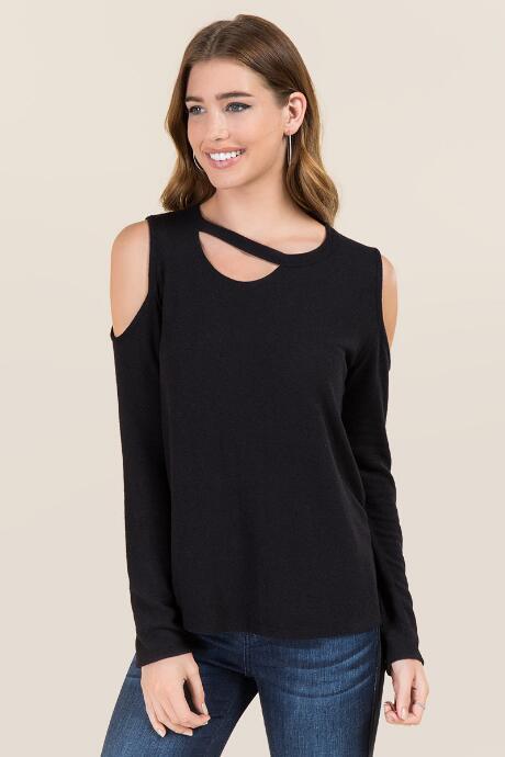 Sweet Claire Odelia Cut Out Clavicle Cold Shoulder Top - Black