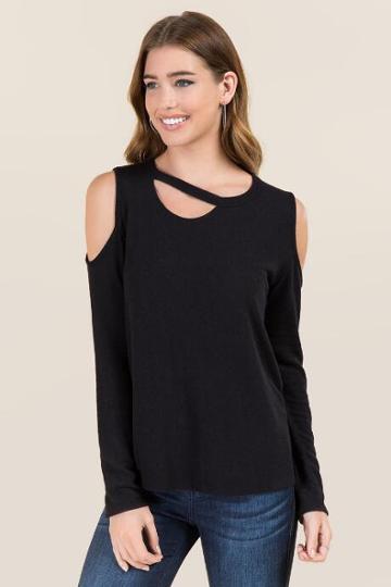 Sweet Claire Odelia Cut Out Clavicle Cold Shoulder Top - Black