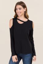Sweet Claire Odelia Cut Out Clavicle Cold Shoulder Top - Black