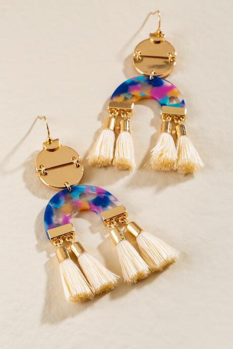 Francesca Inchess Amy Marbled Resin Tassel Earrings In Ivory - Ivory