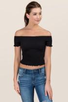 Alya Lenora Allover Smocked Off The Shoulder Top - Black