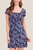 Francesca's Tara Smocked Floral Skater Dress - Navy