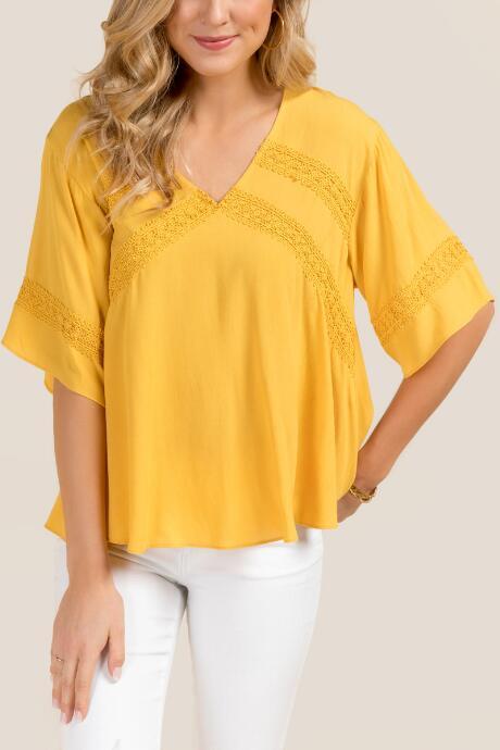 Francesca Inchess Catelyn Dolman Crochet Trim Blouse - Marigold