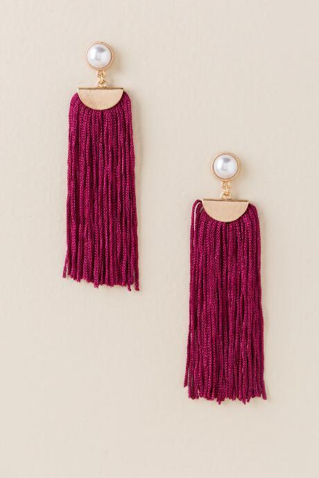 Francesca's Rubinia Pearl Tassel Earring - Burgundy