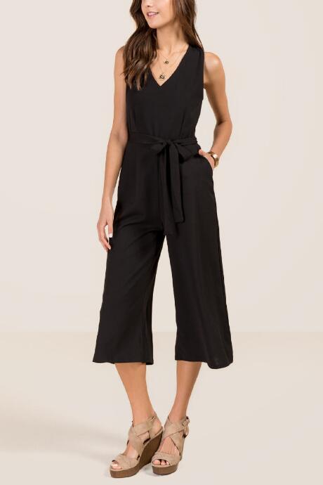 Francesca's Jill Wrap Tie Culotte Jumpsuit - Black