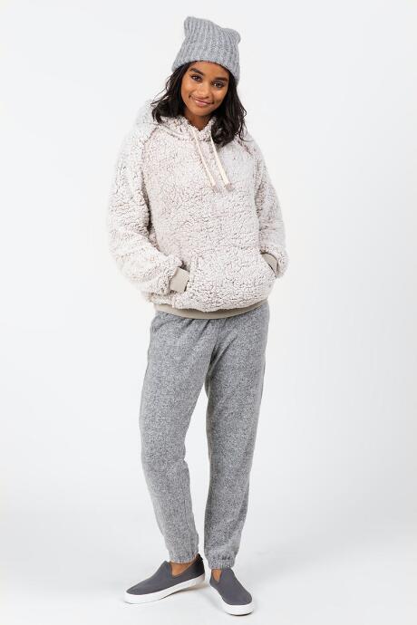 Francesca's Ramonna Sherpa Hooded Jacket - Heather Oat