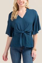 Francesca's Evelina Tie Front Blouse - Pine