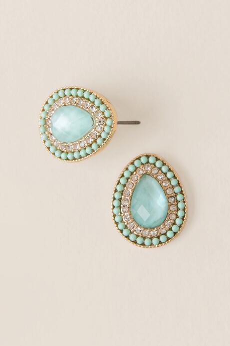 Francesca's Adriana Ball Trim Stud Earring In Mint - Mint