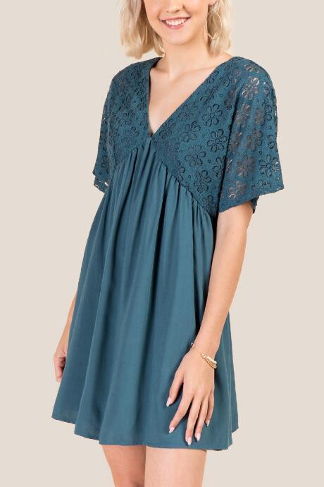 Francesca's Lyric Kimono Sleeve Shift Dress - Dark Teal
