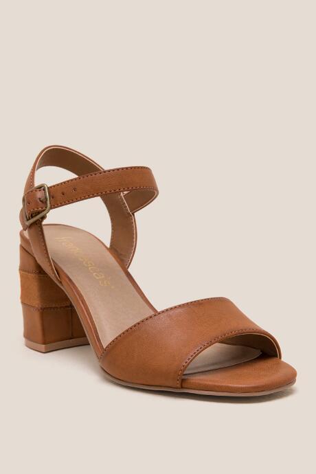 Francesca Inchess Gracie Peep Toe Stripe Block Heel - Tan