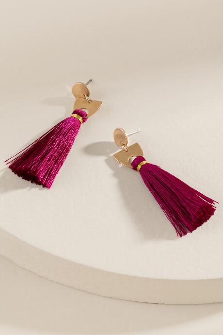 Francesca's Deborah Linear Tassel Earrings - Raspberry
