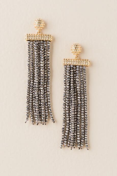 Francesca's Jasmine Bead Tassel Earrings - Hematite