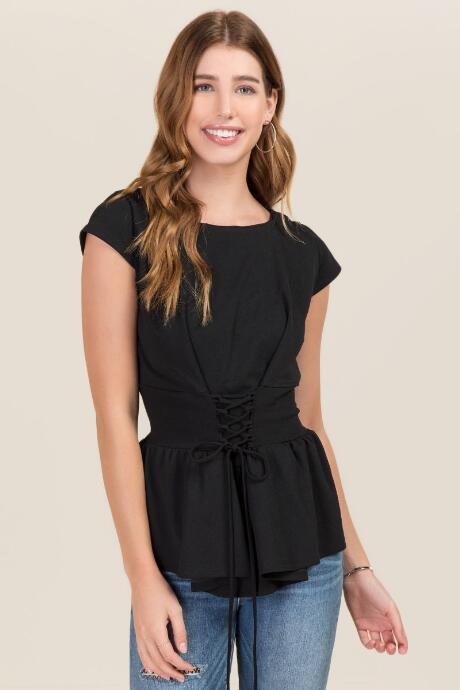 Fashion Today, Inc. Trista Peplum Corset Blouse - Black