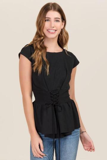 Fashion Today, Inc. Trista Peplum Corset Blouse - Black
