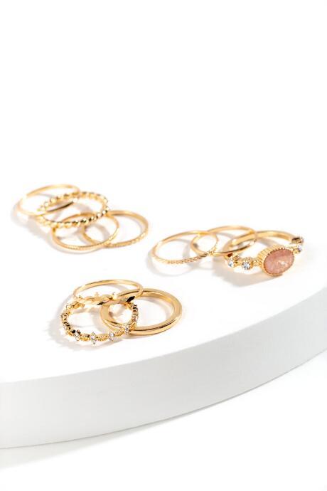 Francesca's Ellodie Multi Textured Ring Set - Mauve