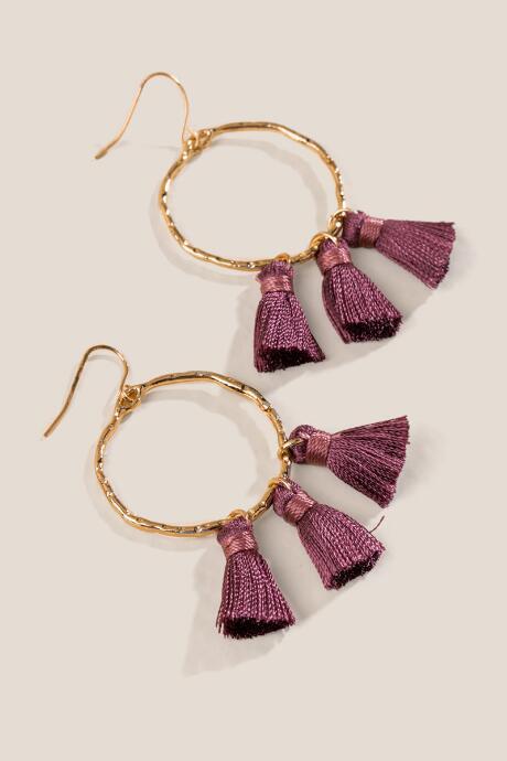 Francesca's Daria Open Circle Tassel Drop Earrings - Mauve