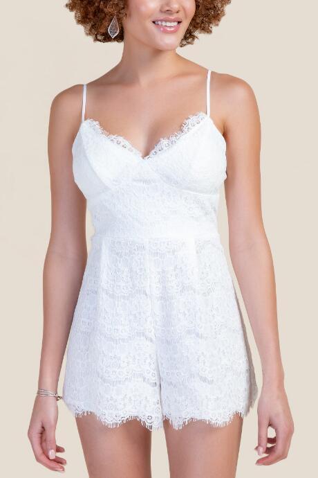 Francesca's Leah Lace Romper - White