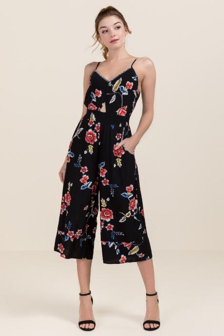 Francesca's Bristol Floral Embroidered Jumpsuit - Black