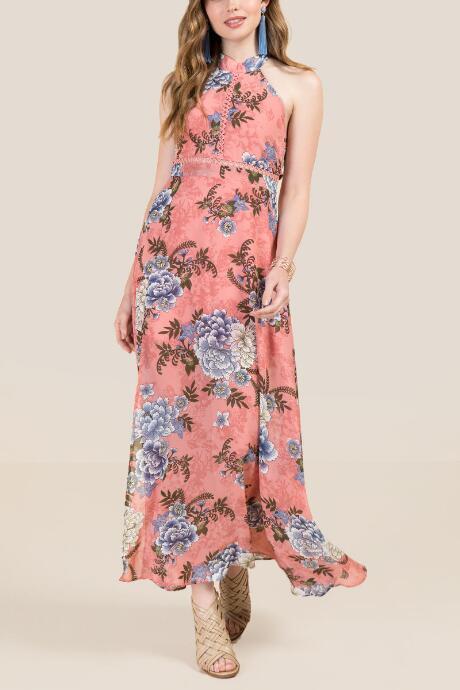 Francesca's Colline Floral Tie Back Maxi Dress - Pink