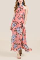 Francesca's Colline Floral Tie Back Maxi Dress - Pink