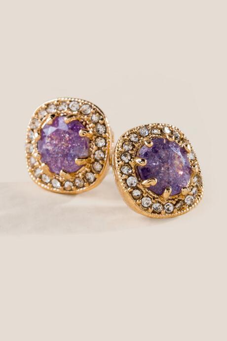 Francesca's Indra Purple Crackle Stone Earrings - Purple