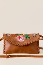 Francesca's Taylor Embroidered Leather Clutch - Brown