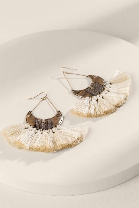 Francesca's Cindy Tasseled Crescent Drop Earrings - Ivory