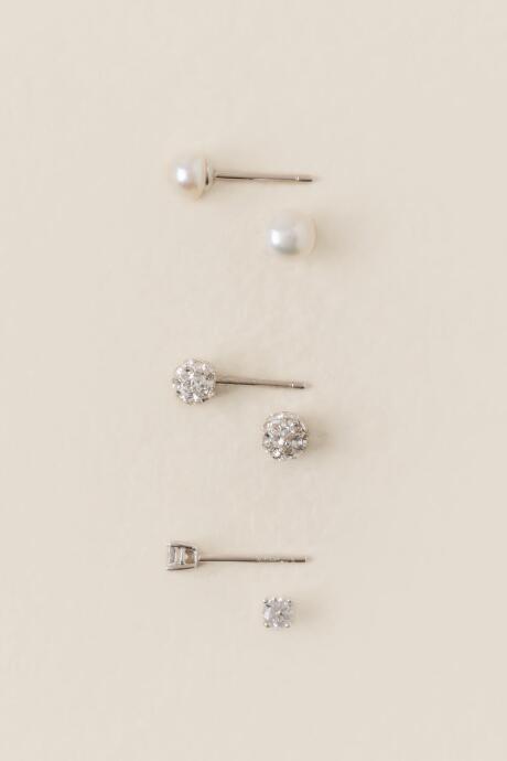 Francesca's Liana Cubic Zirconia Pearl Stud Earring Set - Silver