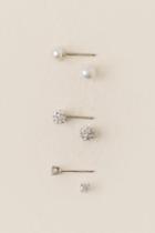 Francesca's Liana Cubic Zirconia Pearl Stud Earring Set - Silver