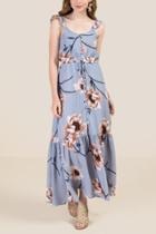 Francesca Inchess Chrissy Button Front Tie Waist Floral Maxi Dress - Oxford Blue